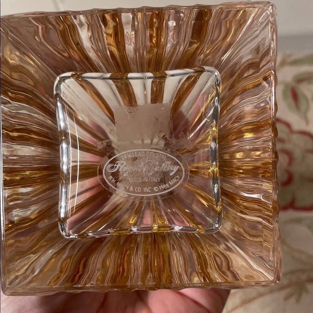 Royal Gallery Lead Crystal Glass Perfume with Topper and Striated Gold Accents - Picture 2 of 13